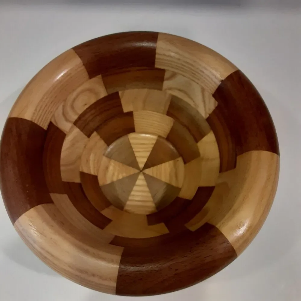 Artist Signed Parquet Wooden Bowl Gorgeous Masculine Versatile